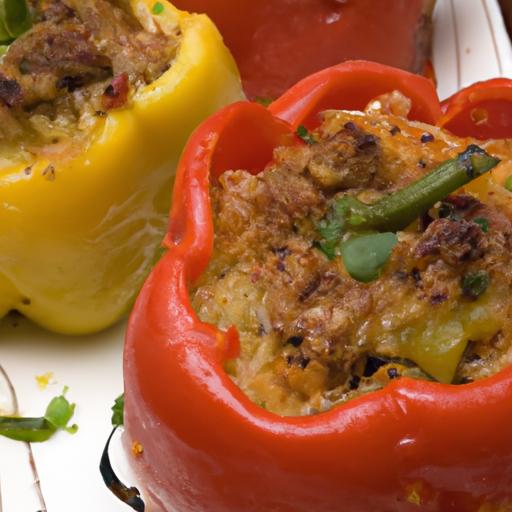 Hearty Stuffed Bell Peppers with ground Beef & Cheese Delight
