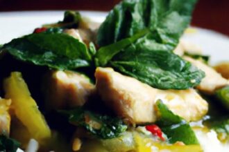 Savor Thai Basil Chicken with Fragrant Jasmine Rice Delight